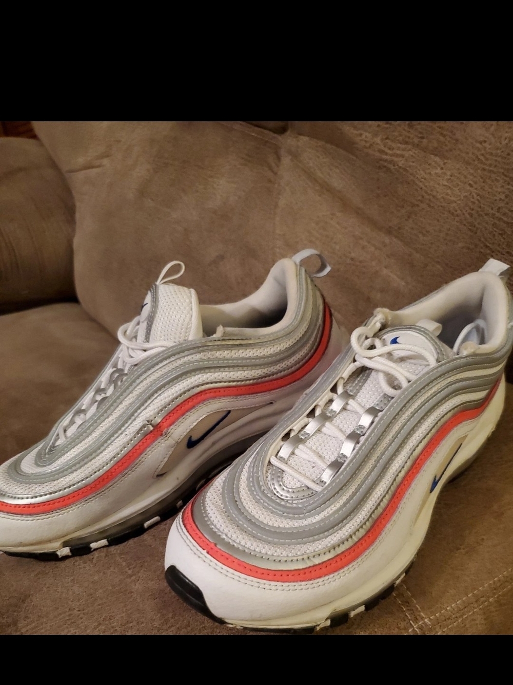 Size 9.5- Womens Nike Air Max 97 Essential Flash Crimson Silver Shoes Washed